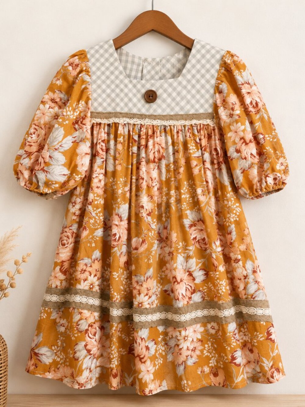 Darling Mae Ricrac & Ruffles Floral Dress 3T Cottagecore Prairie Boutique